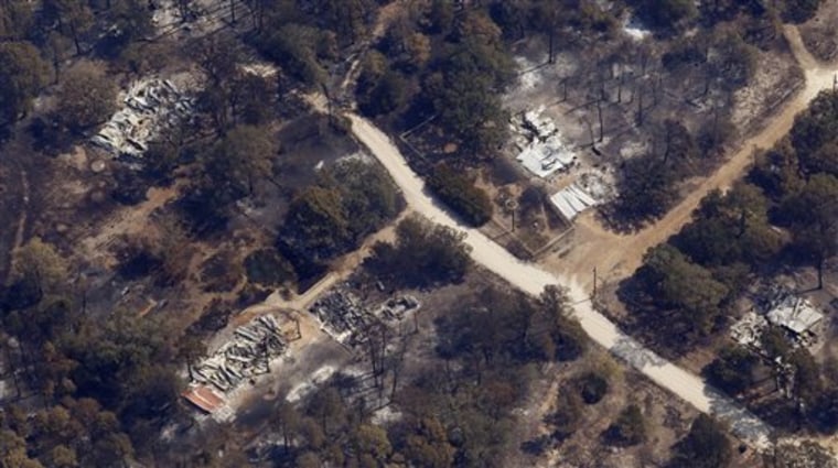 Homes destroyed by the fire in Bastrop, Texas, are seen Sept. 7.